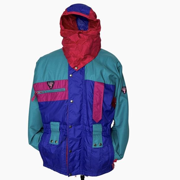 Degre 7 Mens Large Ski Jacket Patrick Vallencant Balaclava Hood Fleece Lined Vtg - Picture 1 of 16